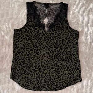 Express Olive Leopard Print Blouse with Black Lace